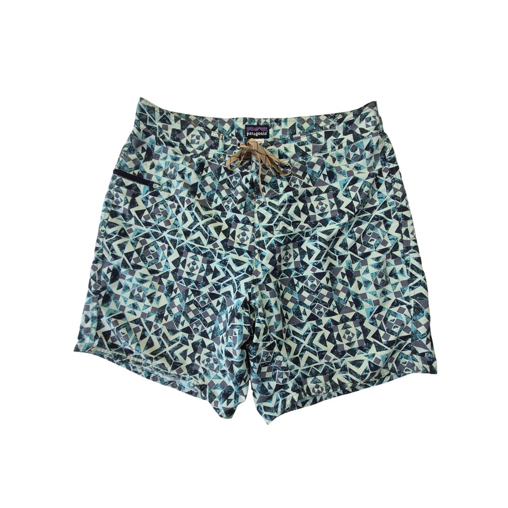 Patagonia Board Shorts Mens 35 Blue Geometric Print Swim Trunks Nylon